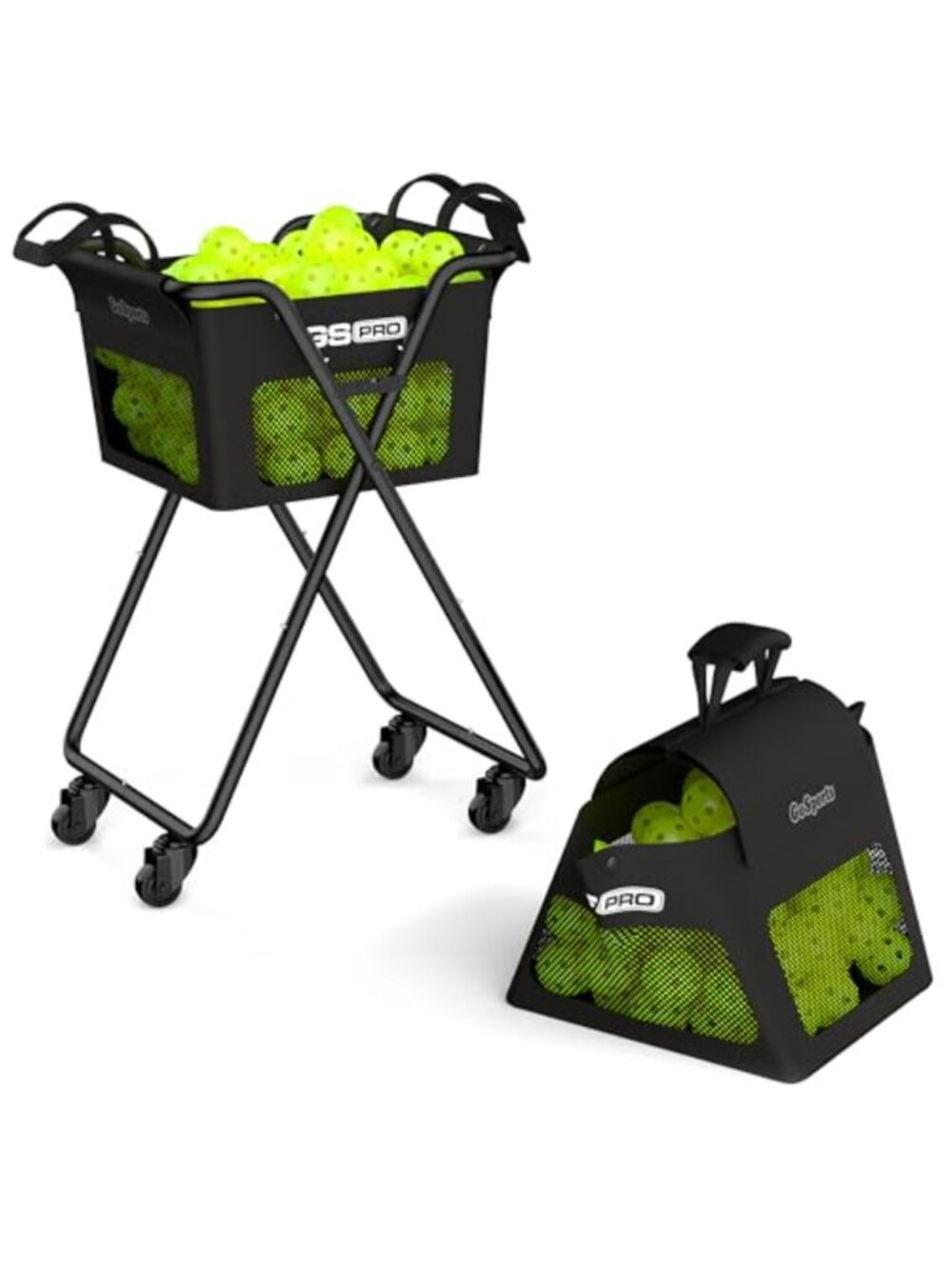 Portable Ball Caddy Cart Holds 140 Pickleballs 175 Tennis Balls Steel Polyester